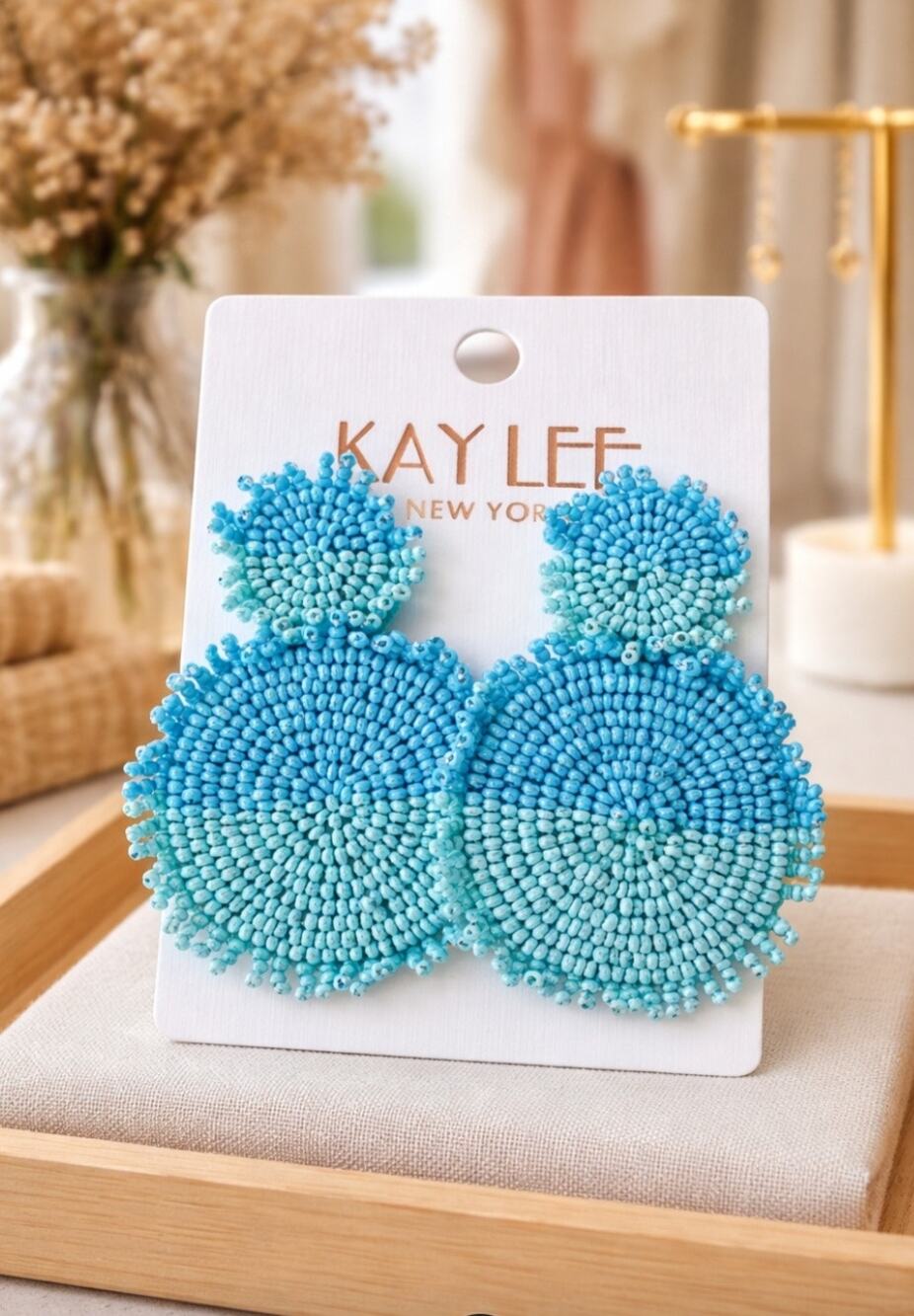 Kay Lee Two Tone Blue Beaded Earrings New